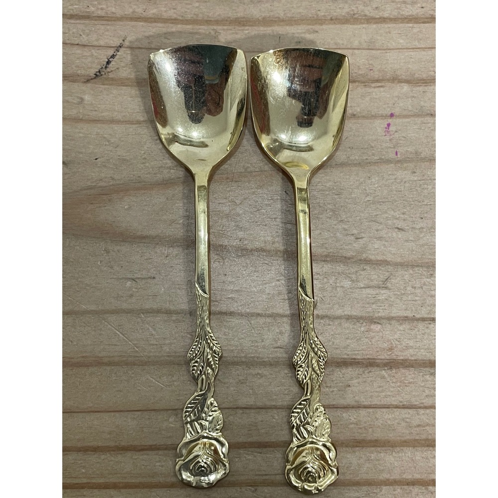 Vintage stainless steel sugar spoon floral handle set of 2 Japan